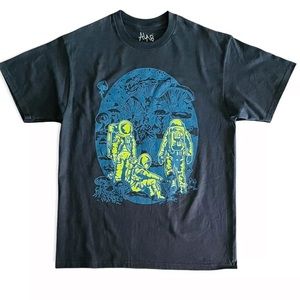 A-LAB Astronaut Space Mushroom Explorer’s Black Graphic T-Shirt, Large, NWOT